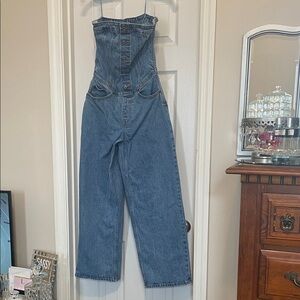Abercrombie & Fitch Light Blue Denim Jumpsuit with Contrast Stitching